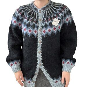 NWT The Handknitting Association of Iceland Wool Blue Fair Isle Cardigan Size L